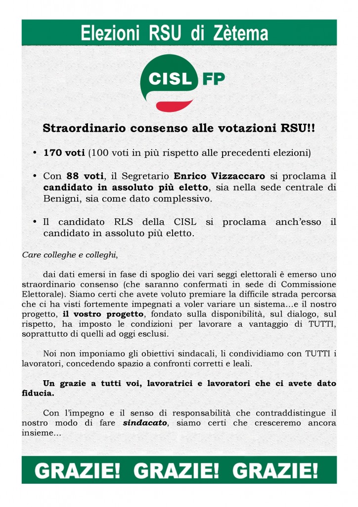 Straordinario consenso alle votazioni RSU